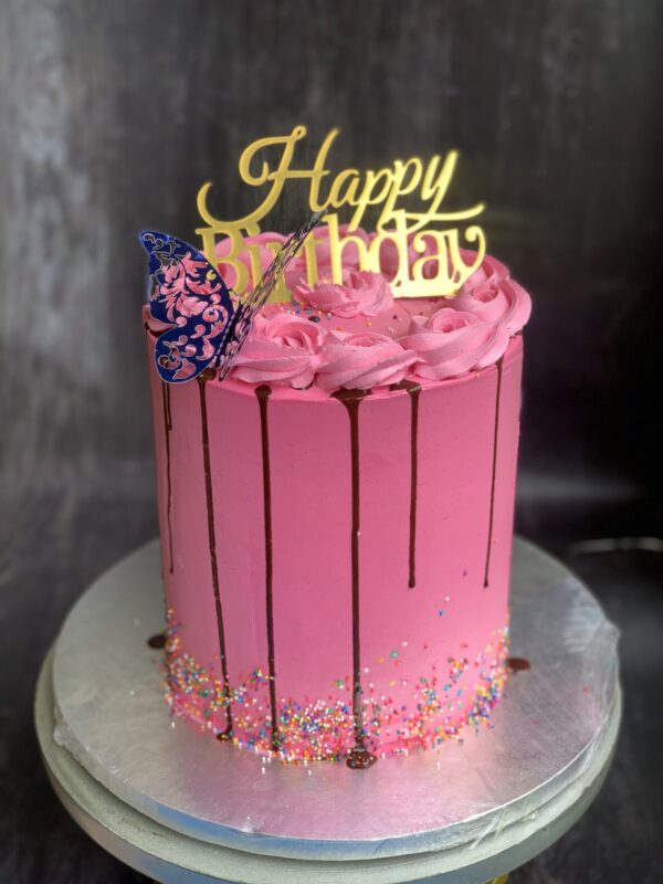 Pink Themed Tall Birthday Cake